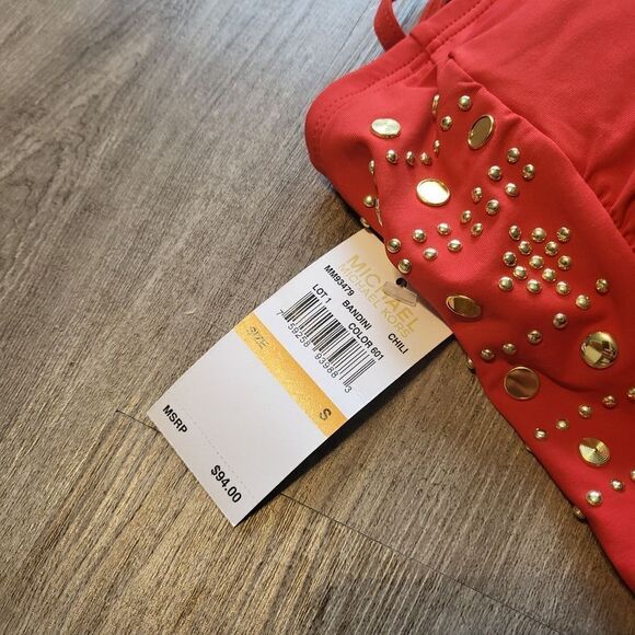 Michael Michael Kors Boho Studded Bandini Swim Top and bottom -CHILLI-Small - Picture 4 of 7